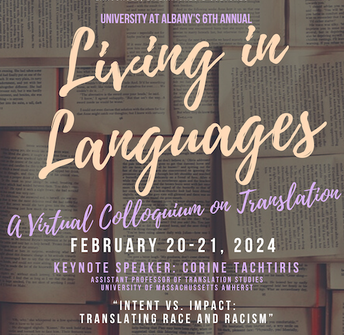 Flyer for "Living in Languages" on Feb. 20-21, 2024