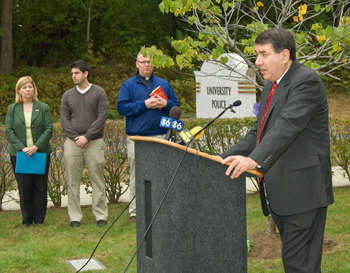 President George M. Philip speaks during a remembrance ceremony for student Richard Bailey.