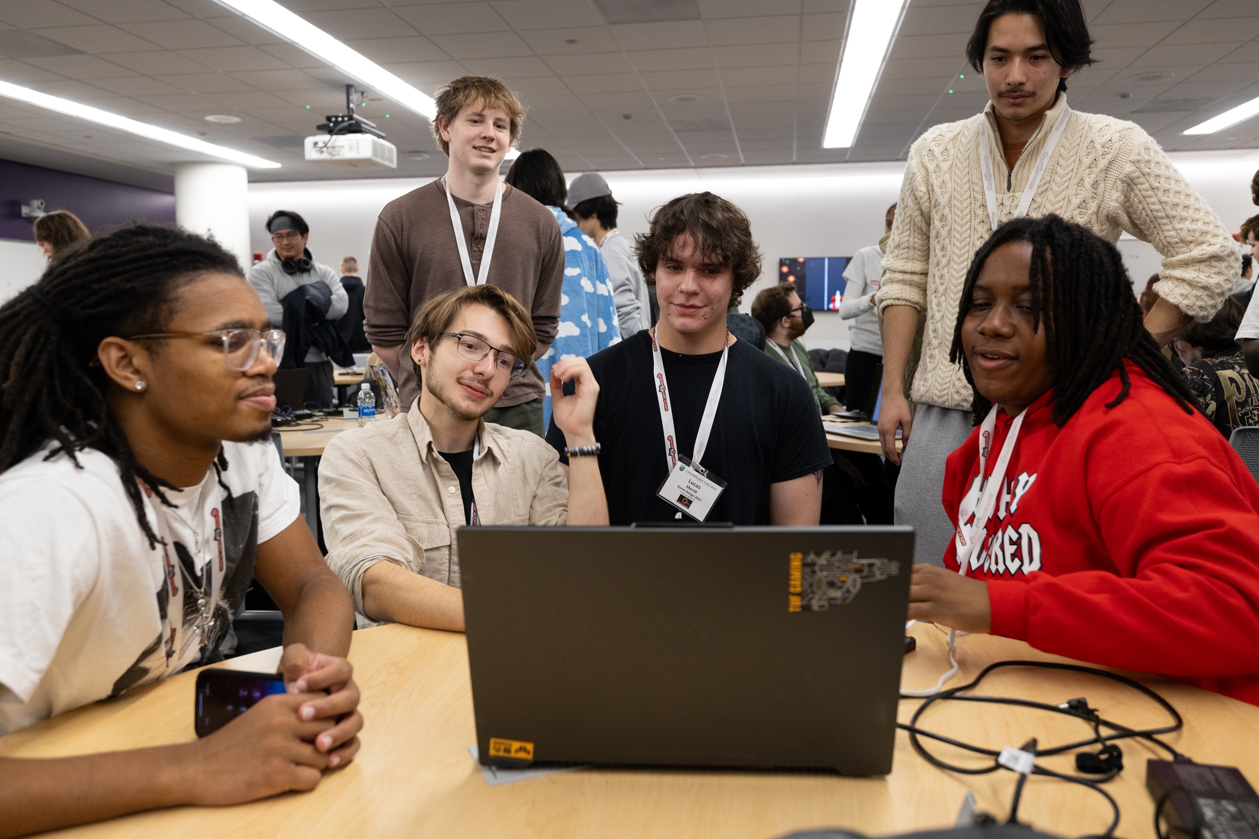 A team of students work on a gaming project during the annual Wolfjam Hackathon.