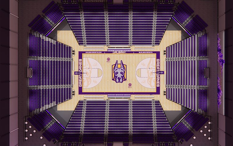 Image from above of the SEFCU Arena rehab