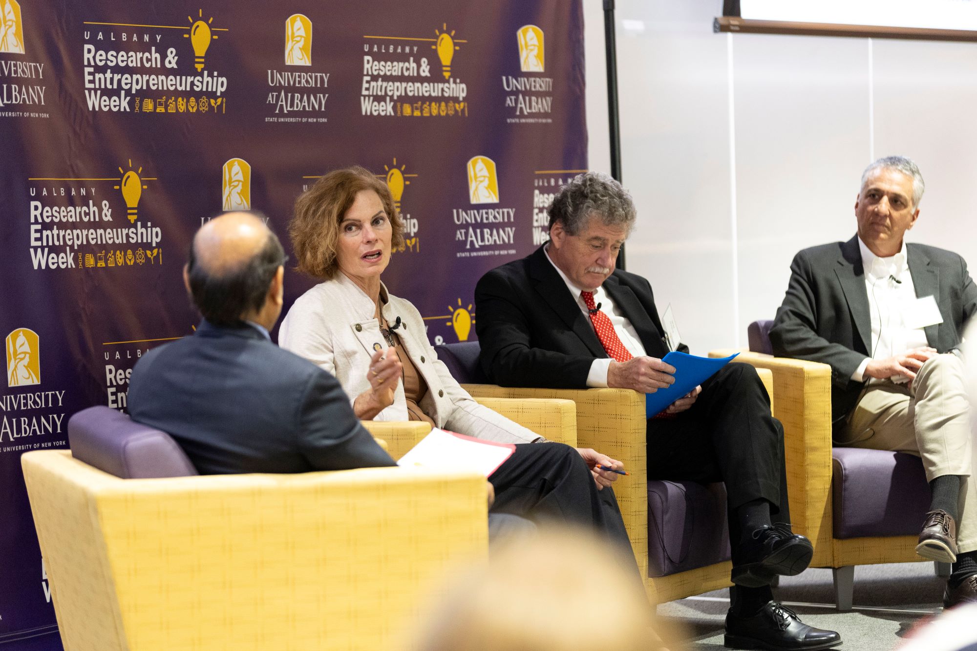 UAlbany R&amp;E Week panelists discuss the state of AI in the Capital Region during R&amp;E Week in October, 2024 at ETEC.