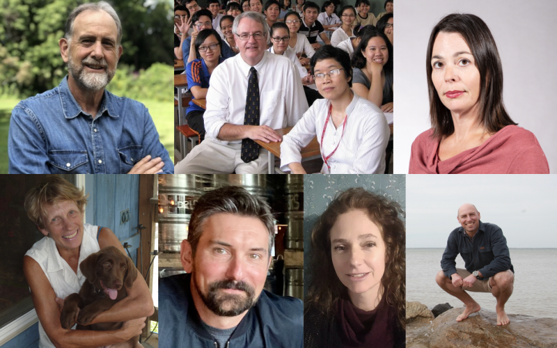 composite image of faces and one group, depicing UAlbany Fulbright winners