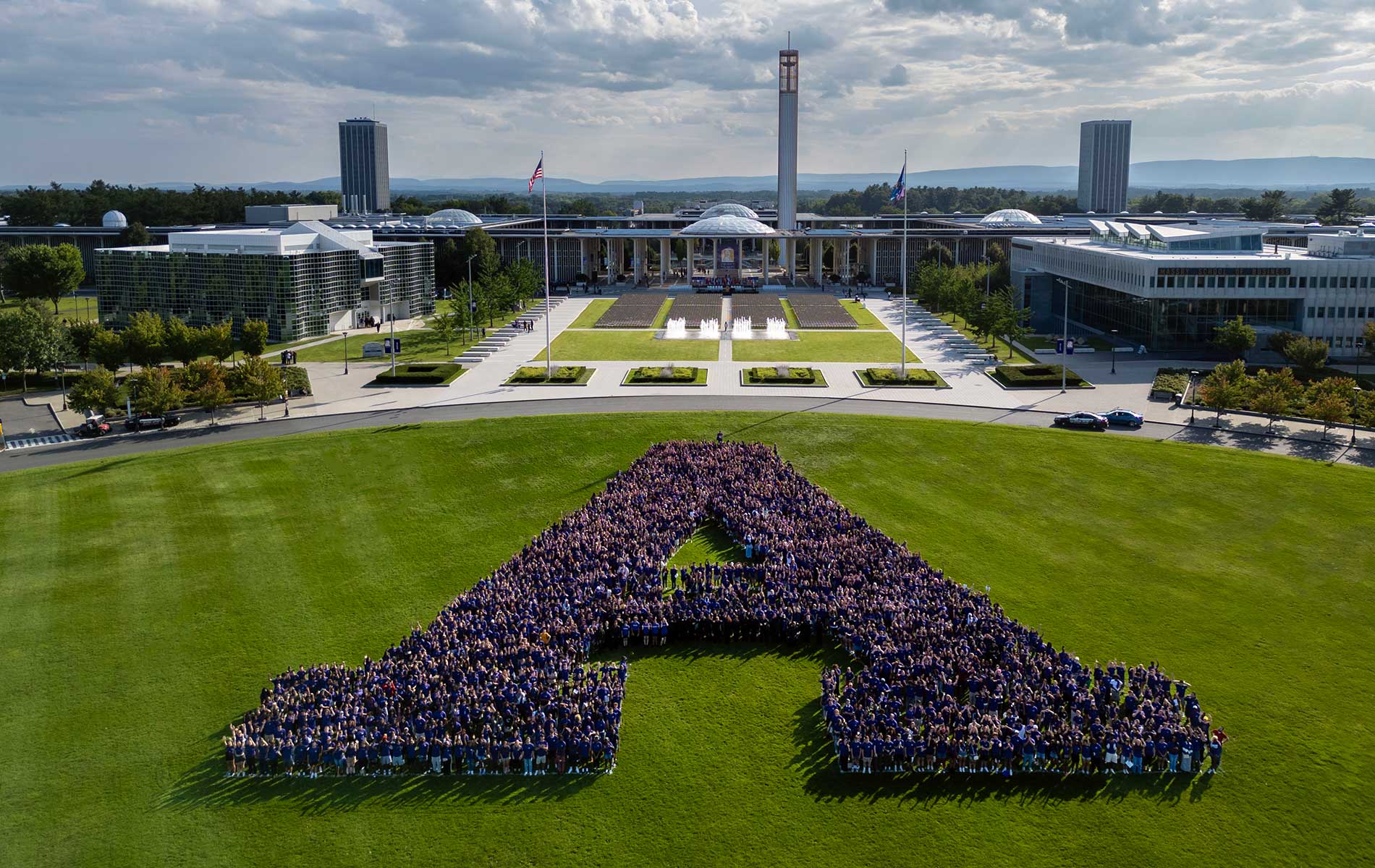 The Class of 2027 forms an A in Collins Circle.