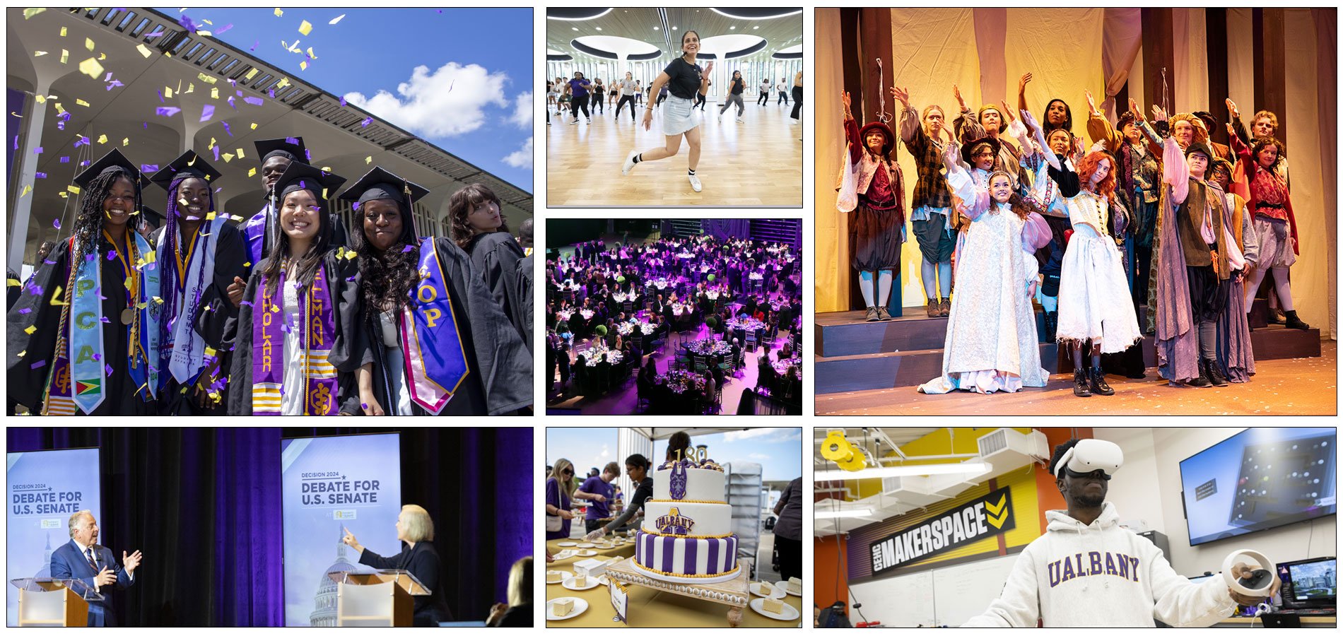 A collage of different events happening around UAlbany campus.