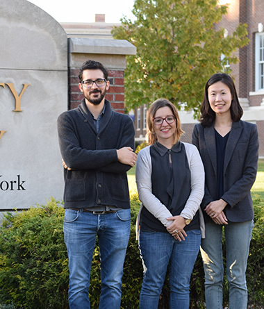 From left, researchers Charalampos Chelmis, Daphney-Stavroula Zois and Wonhyung Lee (Photo by Daphne Jorgensen)