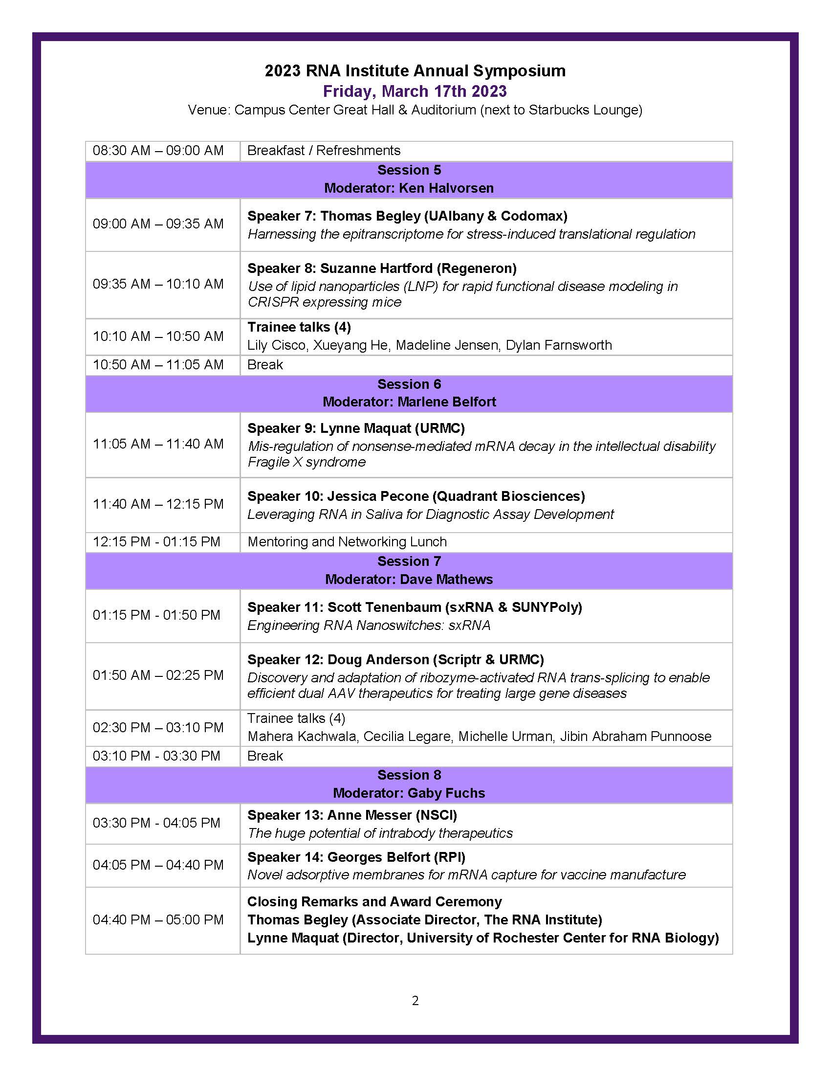 Friday 2023 RNA Symposium Schedule