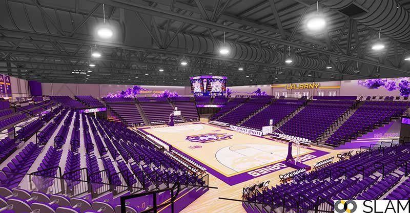 Computer rendering of the new basketball court from the bleachers