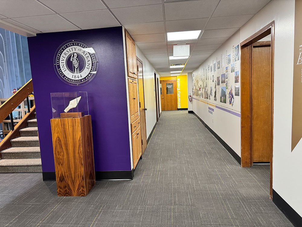 View down a hallway in alumni house.