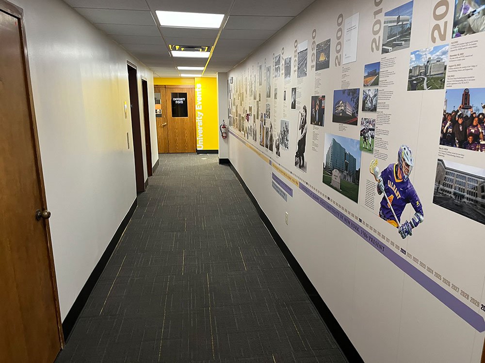 View down a hallway in alumni house.