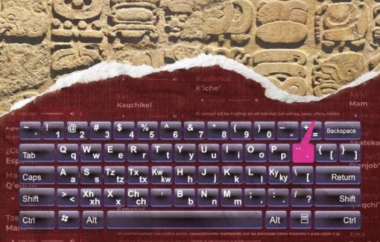 A computer keyboard with Mayan letters included on it.