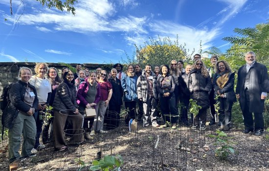 Climate adaptation practitioners and students take a group photo at the Radix Center in Albany.