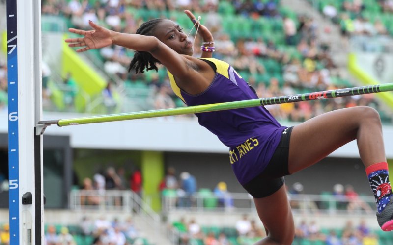Amelia Bejamin of UAlbany competes in the high jump at the NCAA Track and Field Championships. 