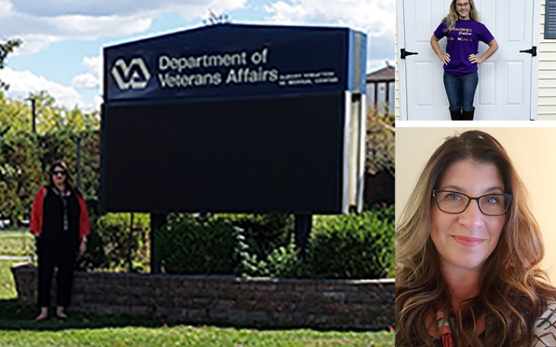 Left: Internships In Aging graduate intern Jennifer Casale at the Veterans Affairs hospital in Albany. Top right: Internships In Aging graduate intern Nicole Gardy. Bottom right: Internships In Aging graduate intern Jennifer Casale.