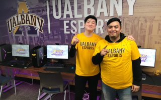 UAlbany eSports teammates Jin Long Shi and Aldair Hernandez.