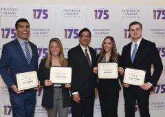 School of Business scholarhip recipients with Dean Nilanjan Sen