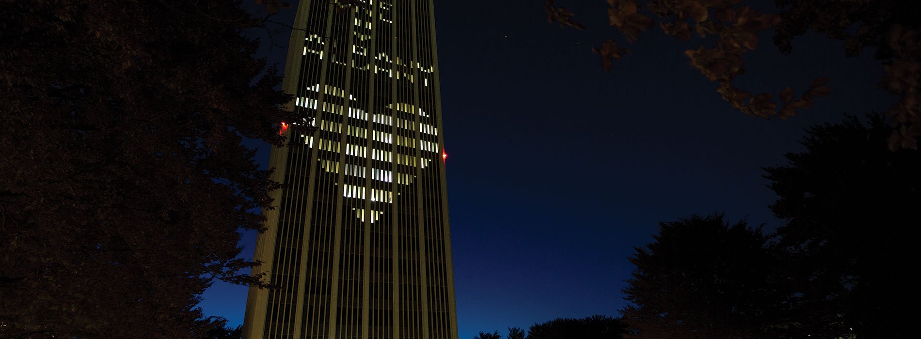 One UAlbany lighted Eastman Tower