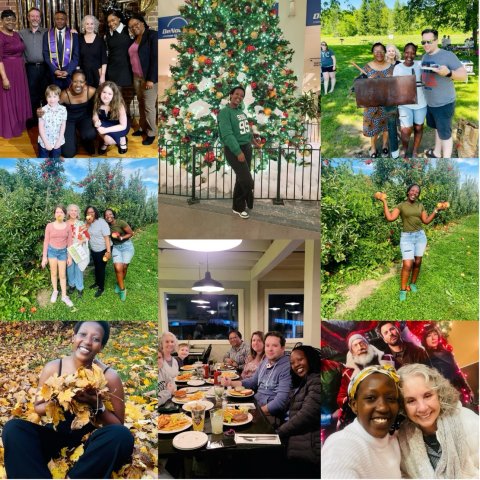 Outside classroom, Berthe Rutagambwa enjoys dinners with her American family, apple picking, enjoying the fall foliage, attending a graduation of my friend, picnics and Christmas.