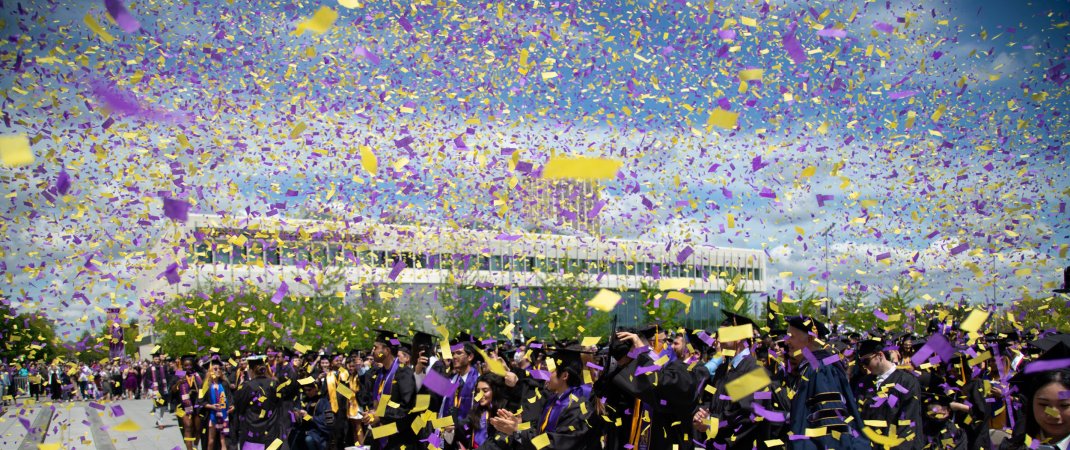 confetti flying at commencement
