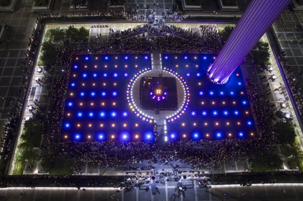 Aerial view of main fountain at night