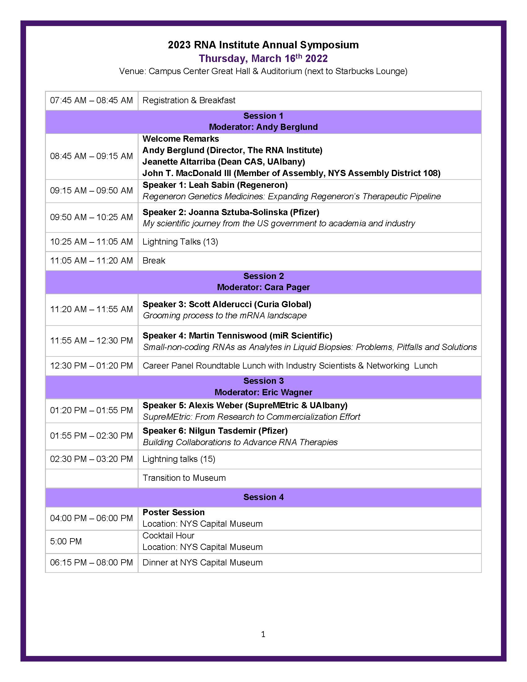 Thursday 2023 RNA Symposium Schedule